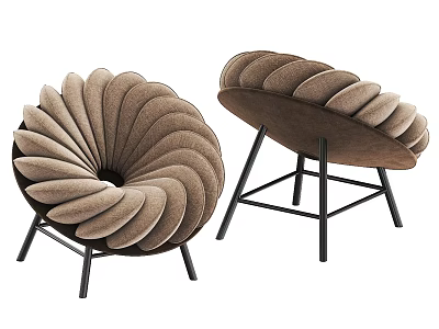 Unique Spiral Shaped Accent Chair In Plush Fabric With Black Metal Legs 3d model