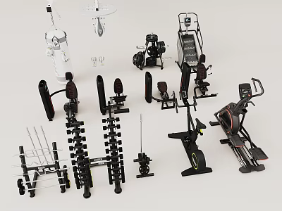 Diverse Sports Equipment Collection For Home Gym Including Treadmill Dumbbells And Fitness Machines 3d model