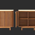 Wooden Console Side Cabinet With Vertical Slats Design And Open Storage Compartments