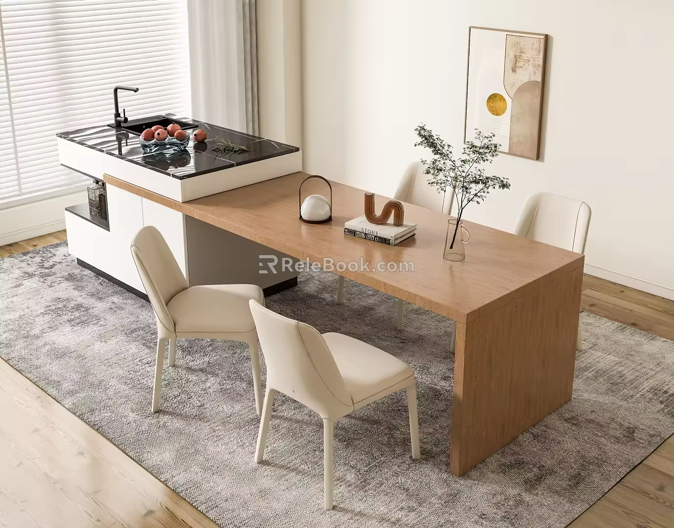 Log Wind Rock Board Island Table Simple Island Table Cream Wind Rock Board Island Table Household Table 3d model