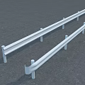 White Safety Roadside Guardrail With Vertical Steel Posts Mounted On Asphalt Ground