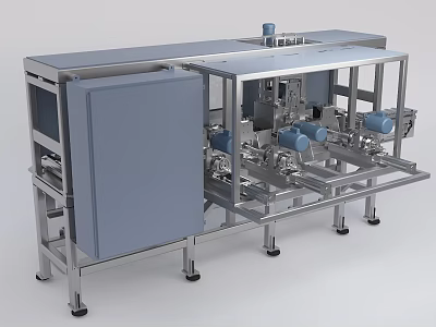 Stainless Steel Industrial Equipment With Automated Mechanical Arms And Conveyor System 3d model