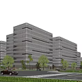 Modern Office Buildings Exterior With Glass Curtain Walls And Greenery