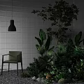 Indoor Plant Combinations With White Tiled Wall Black Pendant Lamp And Pebble Floor