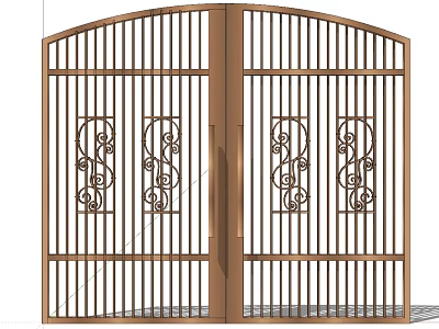 Metal Double Door Gate With Arched Top And Decorative Scroll Carvings 3d model