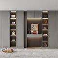 Modern Gray Built-in Wardrobe Interior Design With Lighting Shelves And Decorative Art