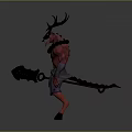 Red Skinned Man With Large Antlers Glowing Patterns And Chain Holding Flaming Staff