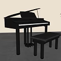 Black Grand Piano Entertainment Appliance With Wooden Bench In Modern Interior