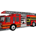 Functional Fire Rescue Vehicle With Red Ladder And Emergency Equipment