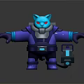Blue Cat Character In Purple Armor With Red Eyes And Mechanical Device