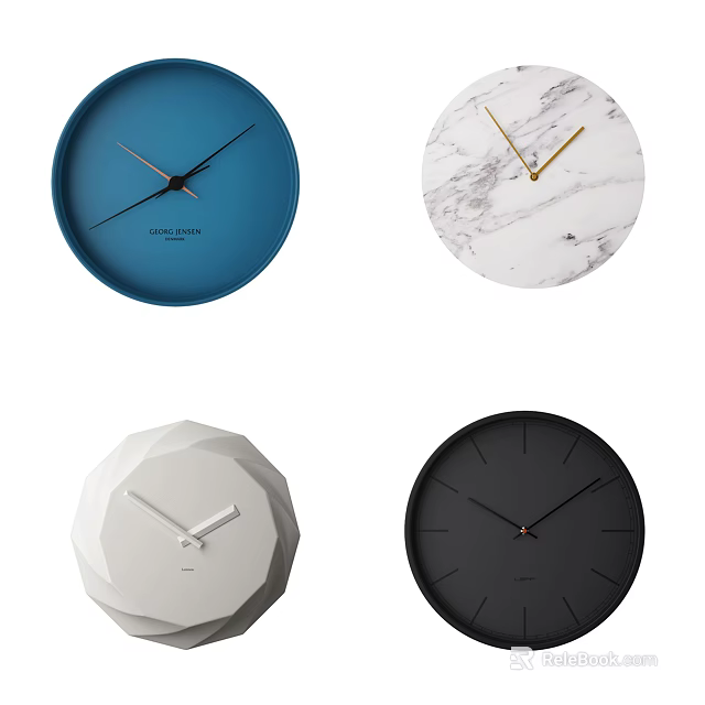 Modern Wall Clocks With Various Designs Colors And Materials For Home Decor 3d model