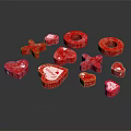 Sweet Red Decorative Candies With Heart Star Cross And Ring Shapes