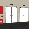 White Double Doors With Red Fire Equipment And Green Safety Exit Signs
