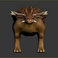 Armored Dinosaur Character 3D Model With Spiked Back Horned Head And Brown Texture
