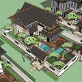 Three Detached Villas Architectural Design With Courtyard Swimming Pool And Green Plants