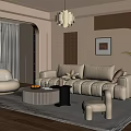 Modern Cream Style Sofa Coffee Table Combination Cream Style Living Room Modern Simple Cloud Sofa Simple Coffee Table Lazy Sofa Side Table 3d model