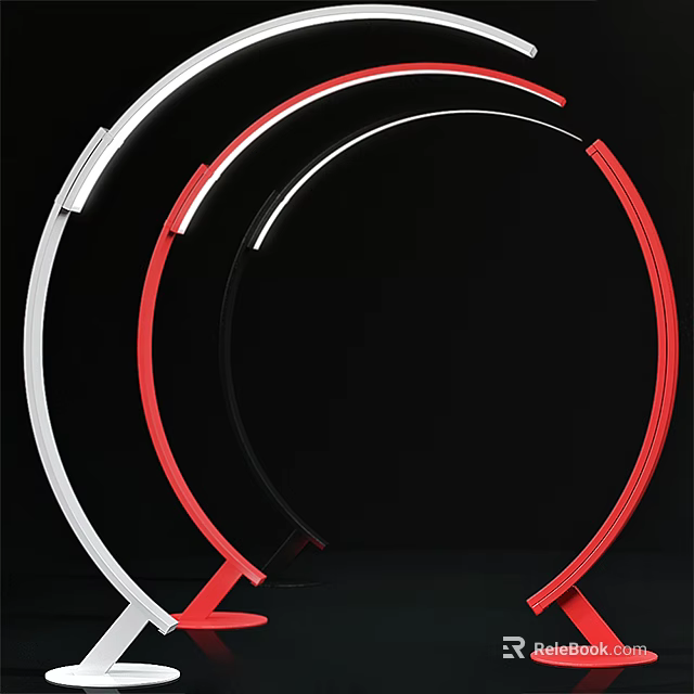 Unique Abstract Shaped Table Lamp With Red White Curved Ring Design For Modern Decor 3d model 