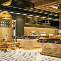 Stylish Dessert Shop Interior With Dessert Display Counter And Patterned Floor 3d model