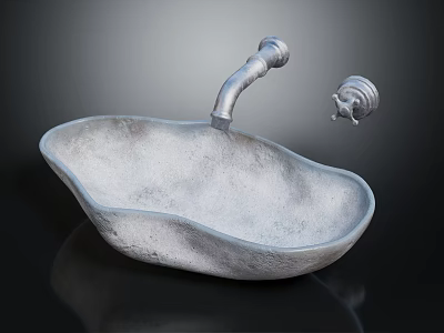 Metallic Hand Basin With Irregular Shape Curved Faucet And Control Knob 3d model