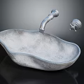 Metallic Hand Basin With Irregular Shape Curved Faucet And Control Knob