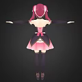 3D Character Model With Pink Hair Maid Outfit Pink Black Colors Arms Outstretched Pose