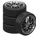 Stacked Car Tires With Alloy Rims And Detailed Tread Pattern 3d model
