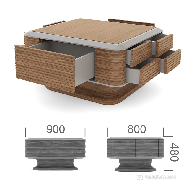 Modern Wooden Coffee Table With Drawers And Multi Layer Storage Design 3d model 