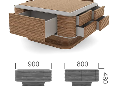 Modern Wooden Coffee Table With Drawers And Multi Layer Storage Design 3d model