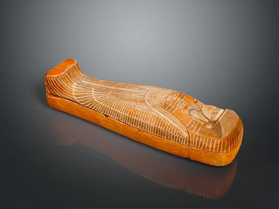 Ancient Egyptian Sarcophagus Sculpture Carving With Orange Stone Face And Wing Patterns 3d model