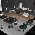 Modern Beige Sofa and Black Coffee Table Set With Green Chairs in Living Room