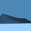 Long Modern Curved Architectural Structure With Striped Facade And Arched Design 3d model