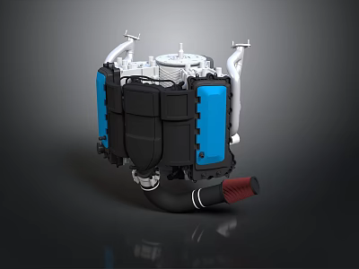 Industrial Mechanical Equipment With Blue Black Casing White Brackets And Pipes 3d model