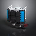 Industrial Mechanical Equipment With Blue Black Casing White Brackets And Pipes
