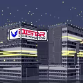 Future Architecture FUSTAR Corporation Modern Design With Antenna Towers And Yellow Lighting