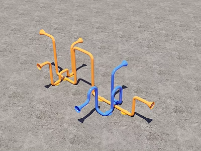 Outdoor Playground Equipment Blue And Orange Climbing Structure On Gray Ground 3d model