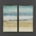Abstract Three Panel Wall Art With Blue White Gold Tones And Golden Frames