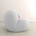 White Fluffy Single Sofa With Pink Seat And Round Soft Design 3d model