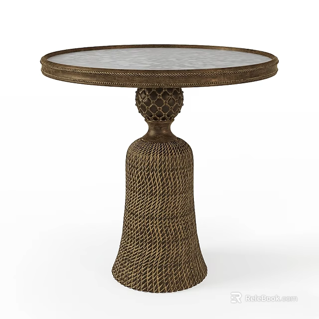 Stylish Round Dining Table With Glass Top And Woven Base Design 3d model