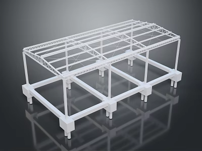 3D White Steel Structure Frame Model With Multiple Beams And Support Columns 3d model