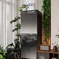 Modern Home Balcony Interior With Lush Green Plants And Wooden Storage Cabinets