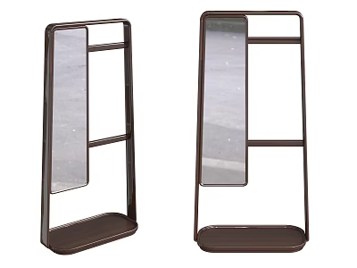 Pair of Standing Mirrors with Dark Metal Frame and Bottom Shelf 3d model