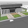 Modern Museum Building Featuring Glass Facade Horizontal Lines White Stone Walls And Lawn Front