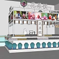 Flower and Fruit Drinks Shop in Mall With Arranged Blue Green Bottles and Display Counter