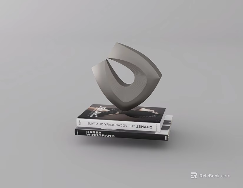 Minimalist Modern Sleek Metallic Decorative Ornament Set On Stacked Books 3d model 