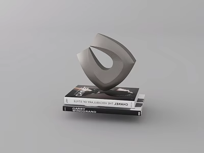 Minimalist Modern Sleek Metallic Decorative Ornament Set On Stacked Books 3d model