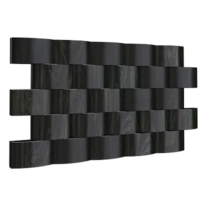 Modern Black Wood Grain Wall Decor With Geometric Interlocking Blocks Design 3d model
