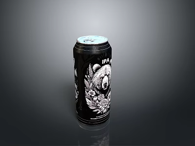 Black Canned IPA Drink with Panda Design and Decorative Patterns for Daily Use 3d model