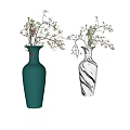 Two Decorative Vases Light Blue and White Black Spiral with Flowering Branches