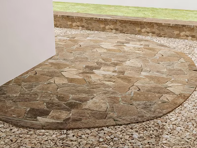Irregular Brown Beige Natural Stone Floor Tiles For Outdoor Patio With Gravel And Grass 3d model