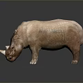 Detailed Brown Textured Rhinoceros Sculpture With Bowed Head On Black Reflective Surface